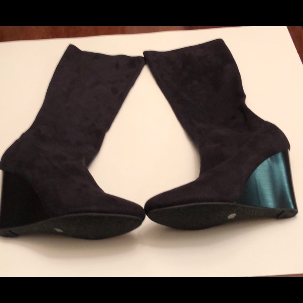 Fitted Black Suede Boots With Wedge Heel